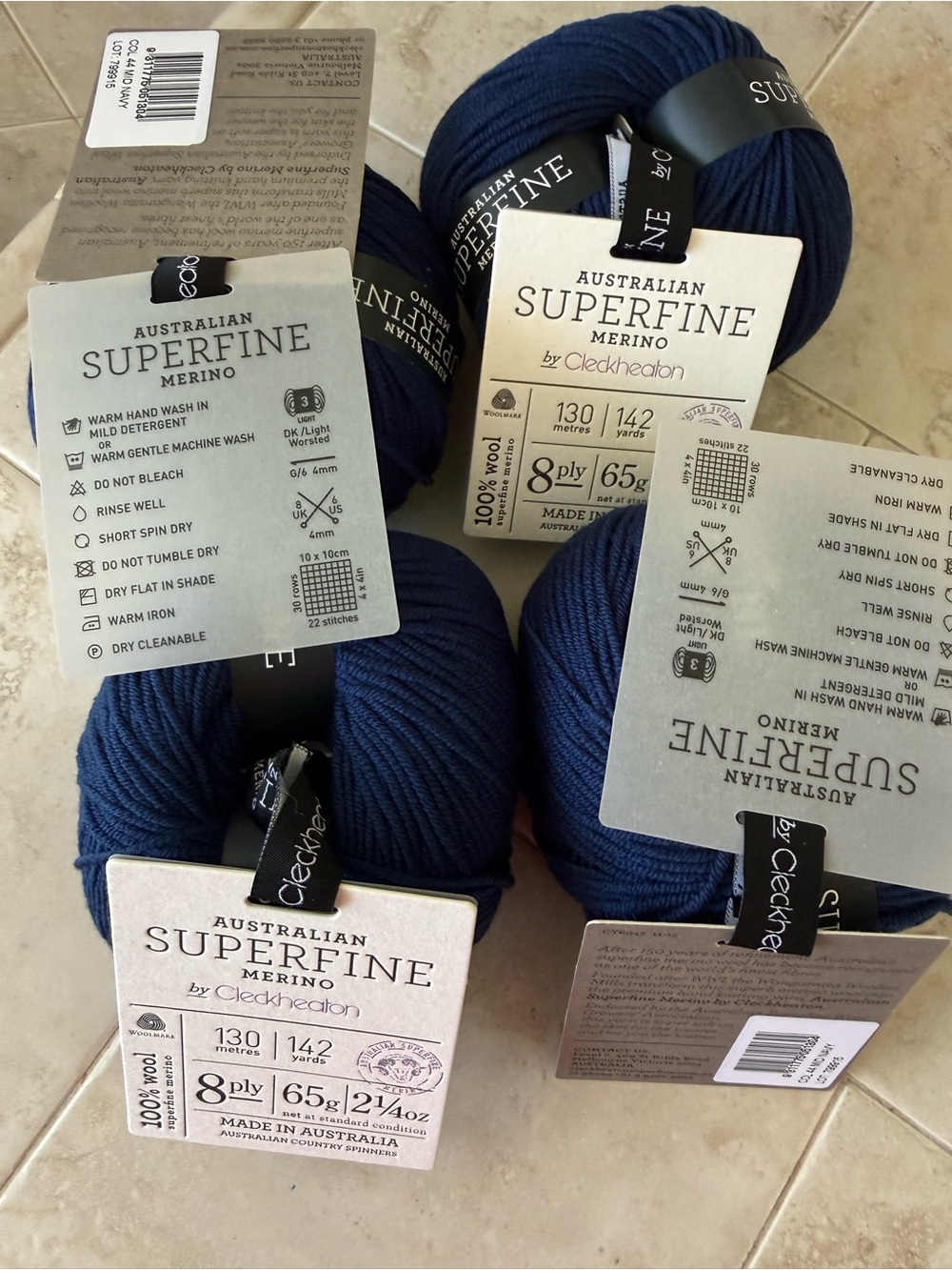 Cleckheaton Australian Superfine Merino Yarn - Deep Navy Blue - 4 skeins